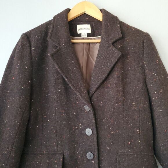 St. Johns Bay Brown Long Sleeve Waist Length Wool Blend Tweed Jacket Womens 12 - Picture 3 of 8